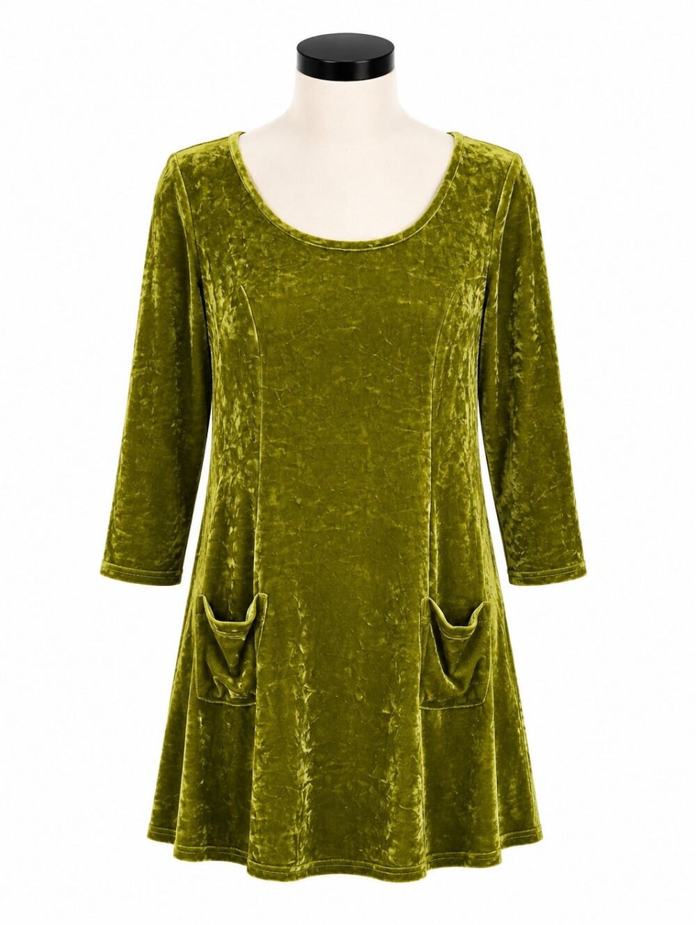 Vtg 90s Moda International Green Crushed Velvet Dress S Pockets Y2K Party Fairy